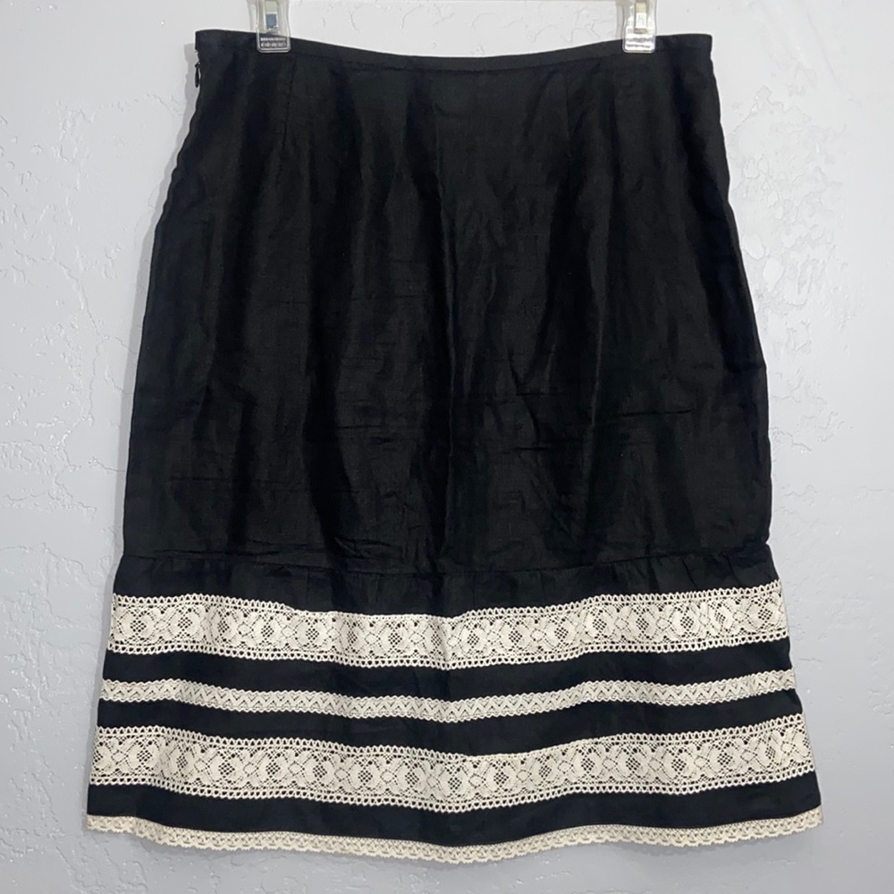 Ann Taylor LOFT Petites Women’s Linen Lace A-line Midi Skirt Side Zip Size 8P